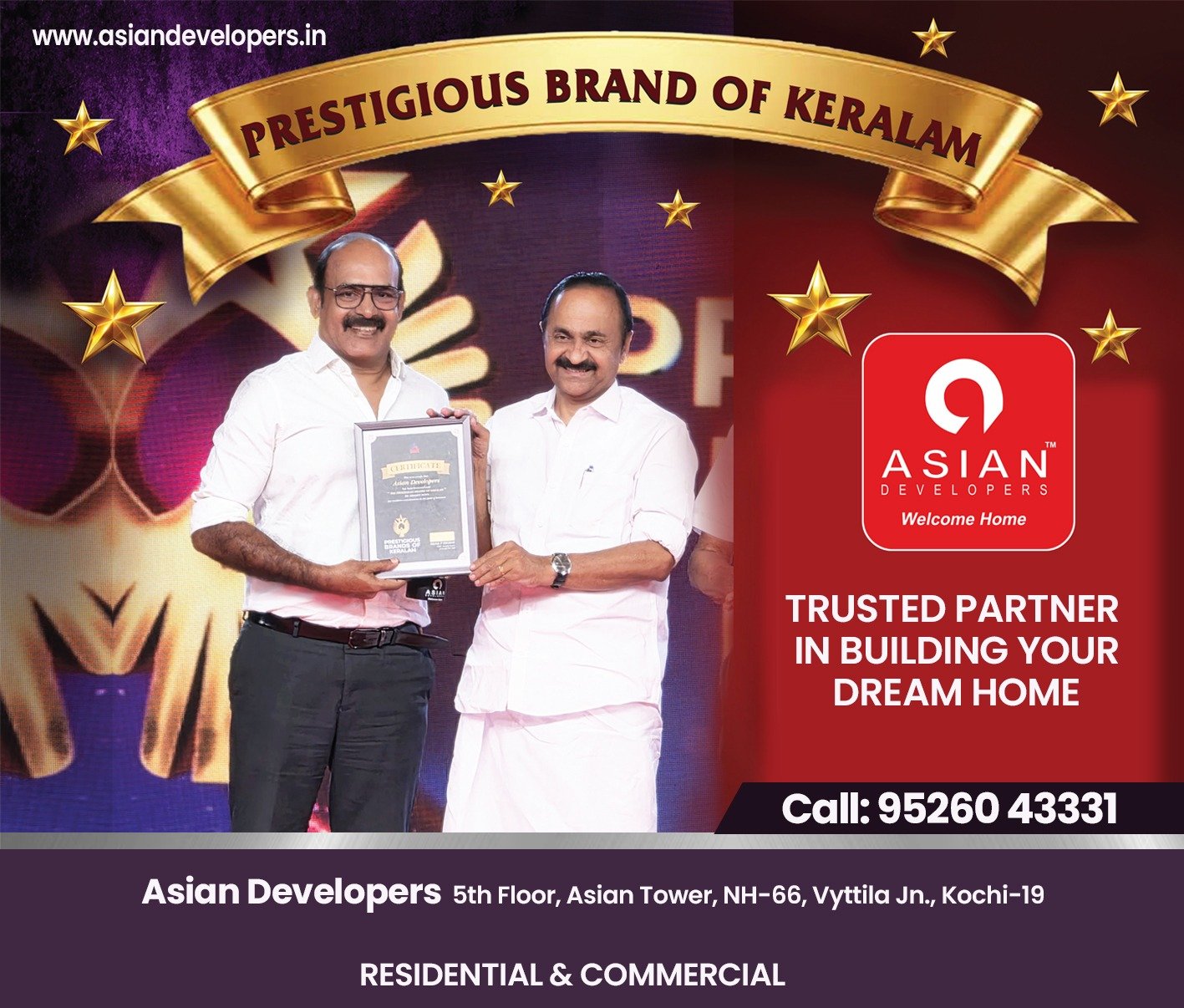 Asian Developers receiving the Prestigious Brand of Keralam award
